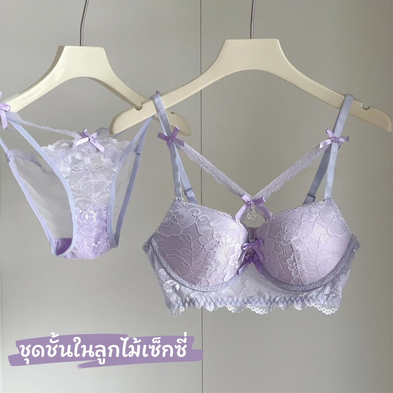 candy 🎀 บราลูกไม้เซ็กซี่ โครงเหล็กอ่อน ถ้วยบนบางล่างหนา นุ่มสวมสบาย เก็บทรงอก ระบายอากาศ ป้องกันอกตก