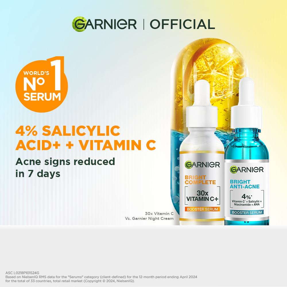 【แท้100%】Garnier การ์นิเย่ ไบรท์ คอมพลีท โอเวอร์ไนท์ บูสเตอร์ เซรั่ม 30 มล. + วิตามินซี บูสเตอร์ เซรั่ม 30 ml GARNIER