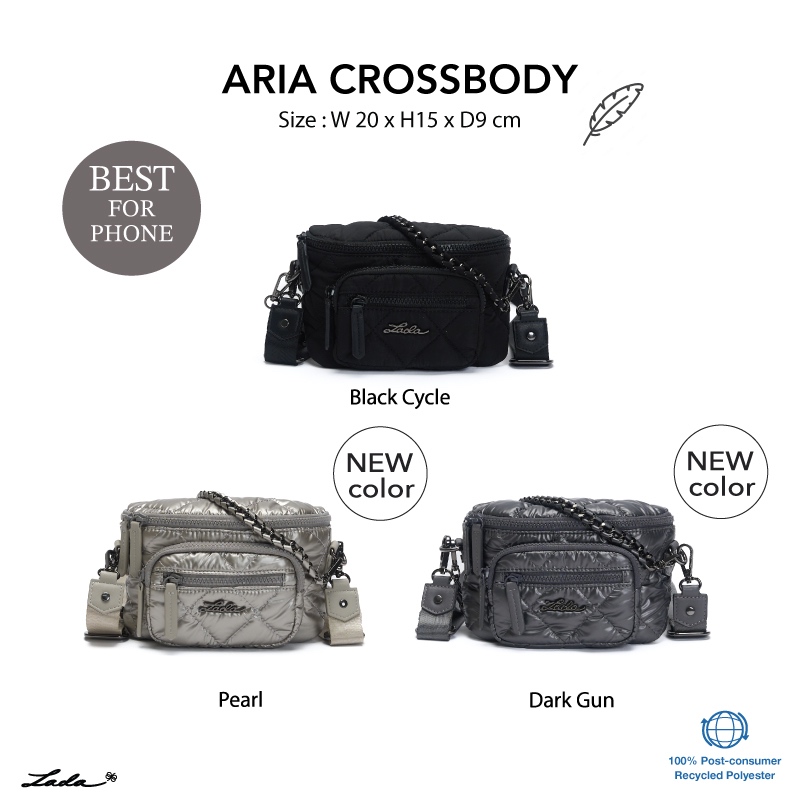 NEW Lada กระเป๋าสะพายข้าง รุ่น Aria Crossbody Cycle Series สะพายได้หลายแบบ ถอดสายได้ เบานุ่มมือ ใส่โทรศัพท์ ผ้า Recycle