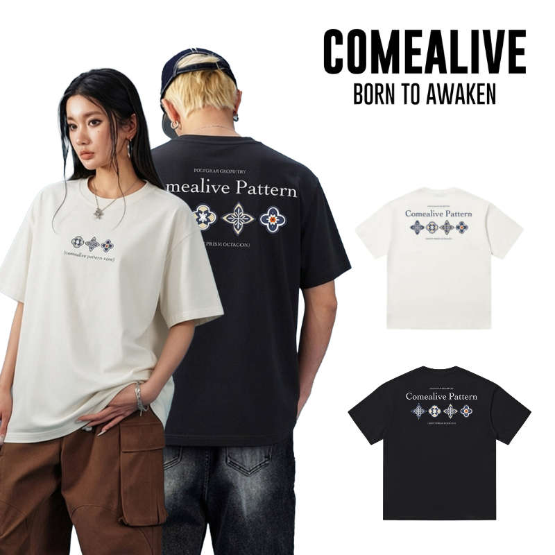 Come Alive เสื้อยืดแขนสั้น ลายดอกไม้แบบชาติพันธุ์ สำหรับคู่รัก รุ่นฤดูใบไม้ผลิ/ฤดูร้อน ทรงหลวม สไตล์ลำลอง