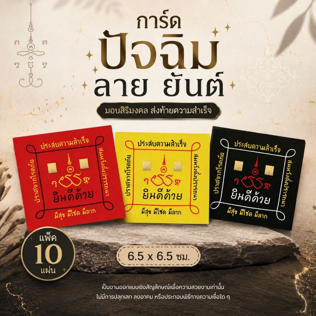 การ์ด ปัจฉิม ปฐมนิเทศน์ ยินดีด้วยนะ ลาย ยันต์ แพ็ค 10 แผ่น 6.5 cm (รหัส con 52)