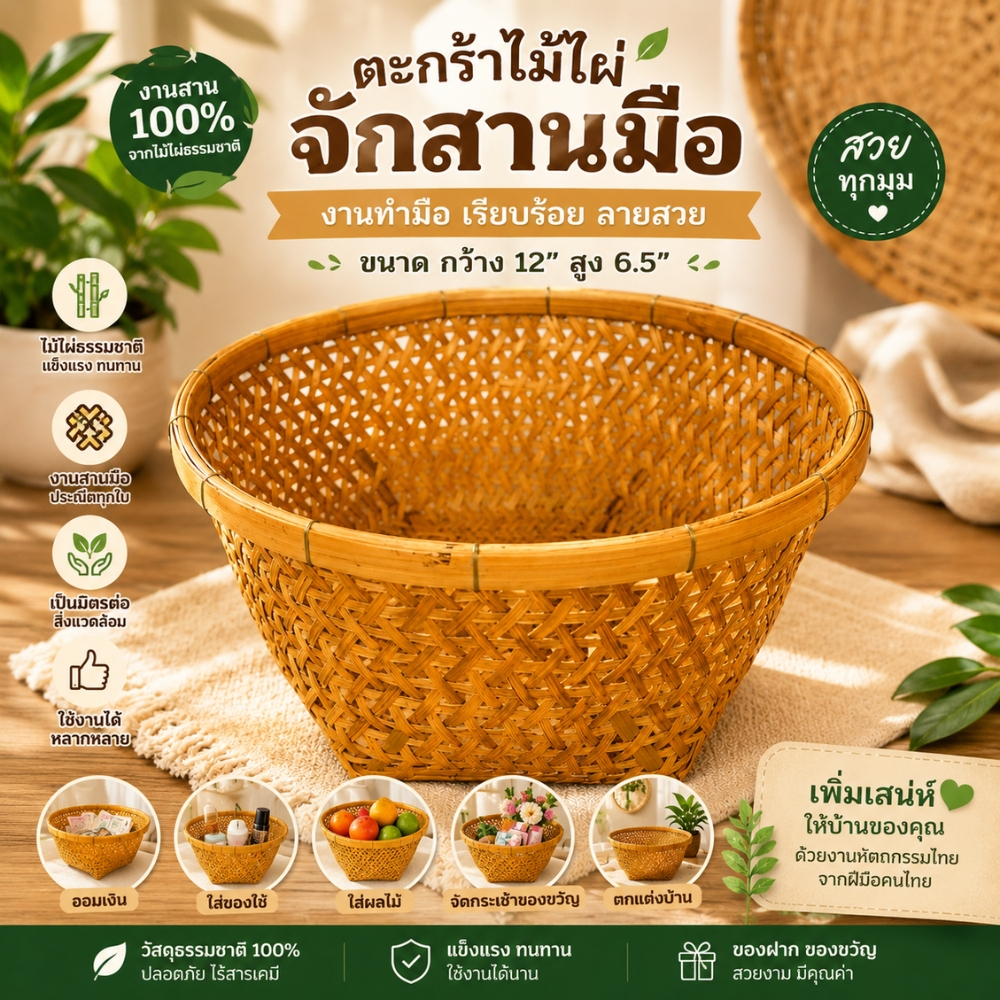 กระบุงใส่เหรียญโปรยทาน กว้าง 12 - 13 นิ้ว กระบุง กระบุงใส่ของ ตะกร้าใส่เหรียญโปรยทาน ( ตะกร้าโปรยทาน )