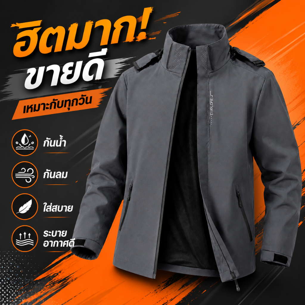 เสื้อกันลมกันน้ำ แจ็คเก็ตผู้ชายผู้หญิง เบา ใส่สบาย ไม่ร้อน กันฝนได้ดี เหมาะกับอากาศเมืองไทย