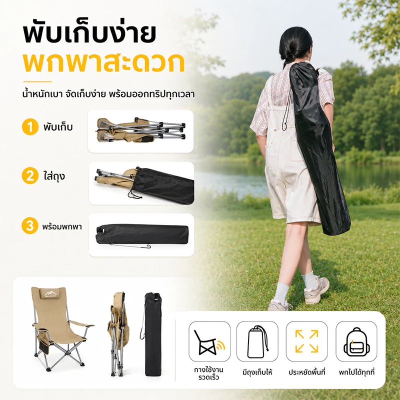 เก้าอี้แคมป์ปิ้งพับได้ ผ้า Oxford รับน้ำหนัก 300kg thumbnail 9