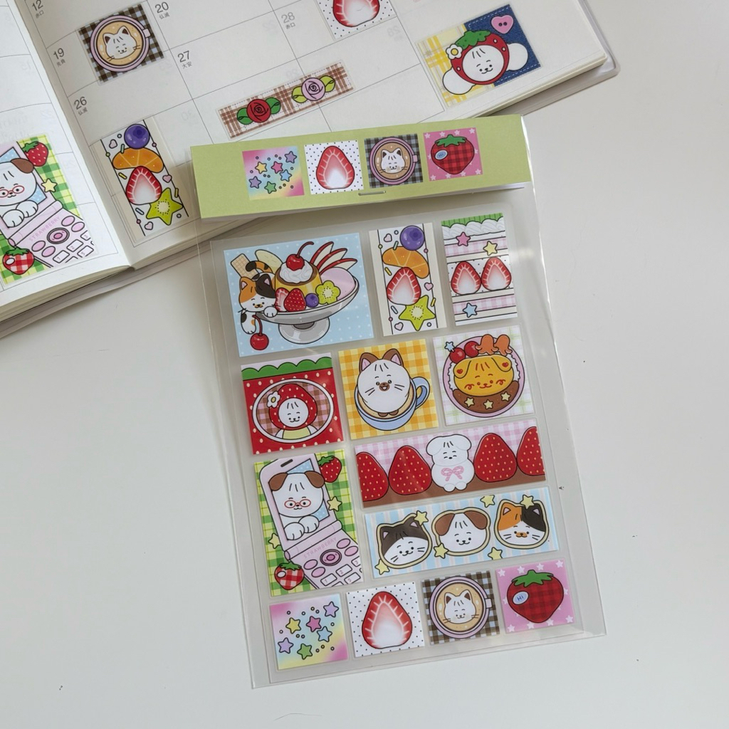 Cafe ☕️⭐️🍎 สติกเกอร์ PVC ใส กันน้ำ ลอกออกไม่ทิ้งคราบกาว