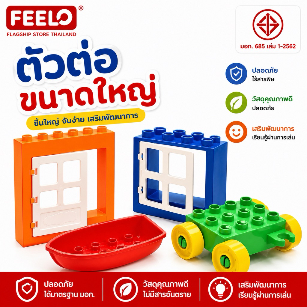 FEELO อุปกรณ์เสริม 8 Accessories หน้าต่าง ประตู เรือ และรถเชื่อม [ตัวต่อขนาดใหญ่]