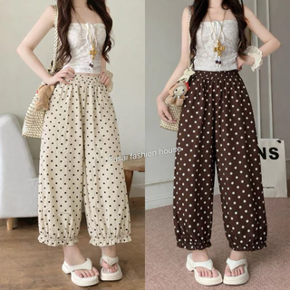 กางเกงบอลลูน ลายจุด Polkadot ขาระบาย (เอว 24-38) ผ้าเครปญี่ปุ่น ผ้านุ่มใส่สบาย