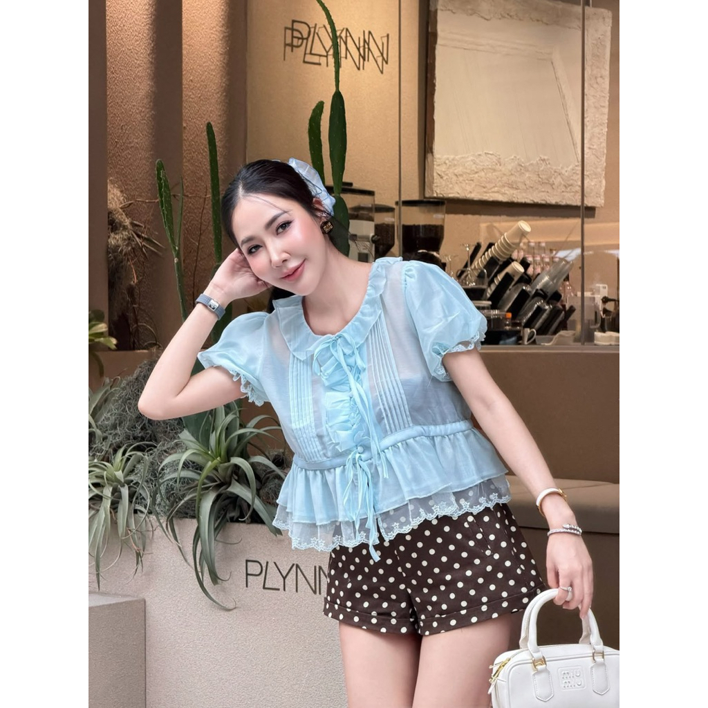 ใช้โค้ดลดเยอะ‼️ (New S) 🔖 A’Perfect 💗💫🥰เชต2ชิ้น เสื้อกางเกงจุดน้ำตาล คู่สีอินเทรน ก็สดใสไม่เบา 🩵🤎