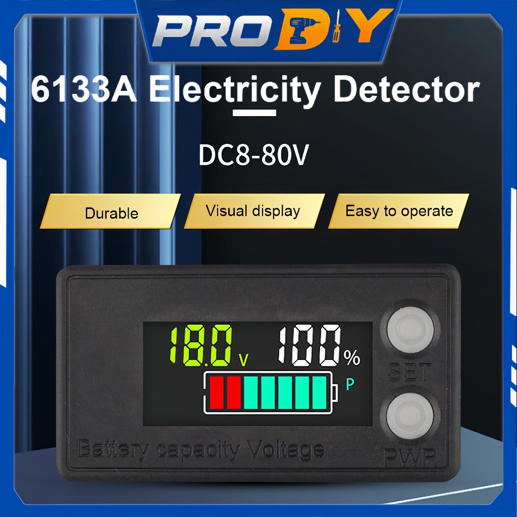 🚚พร้อมส่ง🚚6133A LCD  มิเตอร์วัดไฟดิจิทัล (DC 8-100V) — จอแสดงผลโวลต์มิเตอร์ พร้อมสายเคเบิล