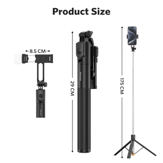 MEEGOO Selfie Stick 1.75 เมตร รีโมทบลูทูธถอดได้ มีรุ่นมีไฟเติมแสง3สี สตรีมไลฟ์ ถ่ายวิดีโอ