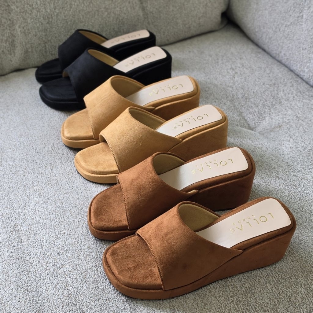 OHODOODEE : Velvet Touch Wedges — รองเท้าส้นตึกหน้าสวมผ้ากำมะหยี่นุ่ม เรียบหรูดูแพง สไตล์คลาสสิก st131
