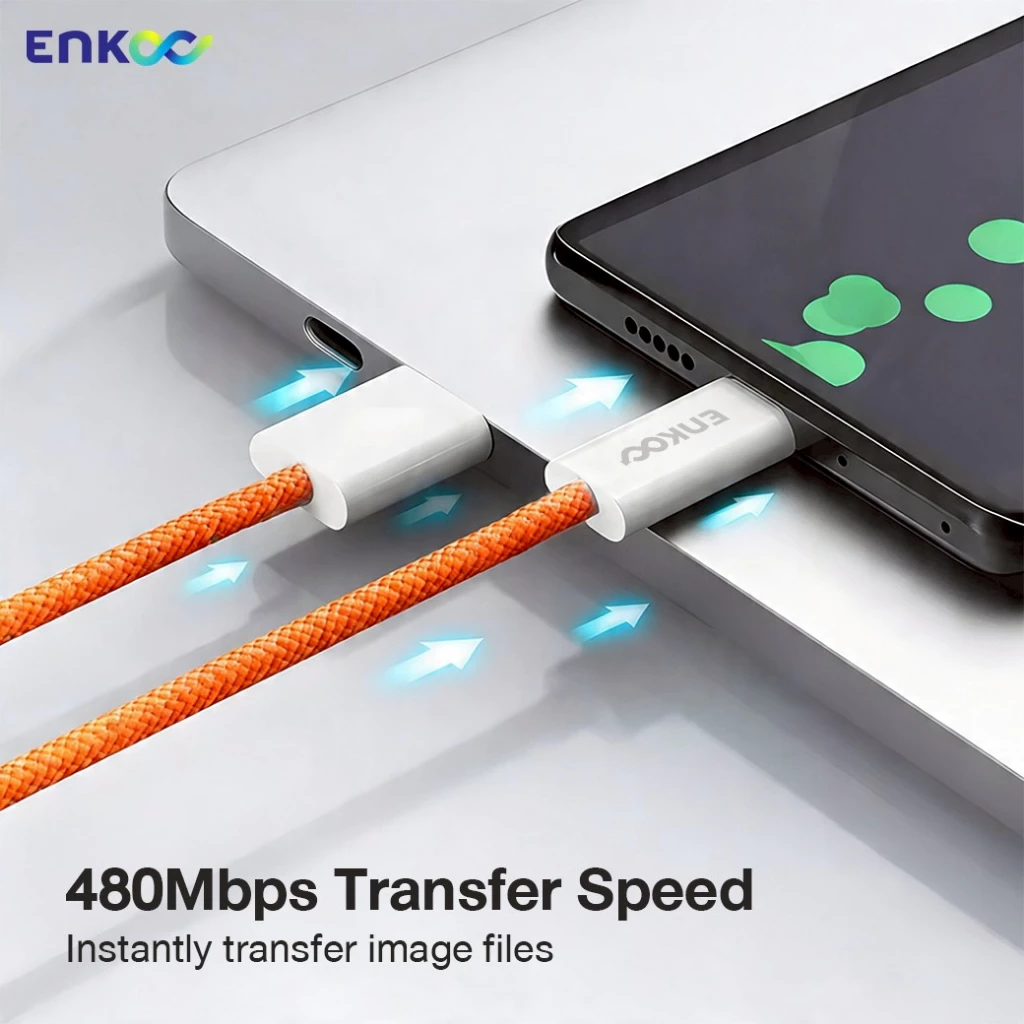 EnKoo สายชาร์จ T1-TC ชาร์จเร็ว PD60W C to C สายไนลอนถักเส้นกลม ความยาว 1200mm วัสดุอลูมิเนียมและไนลอน