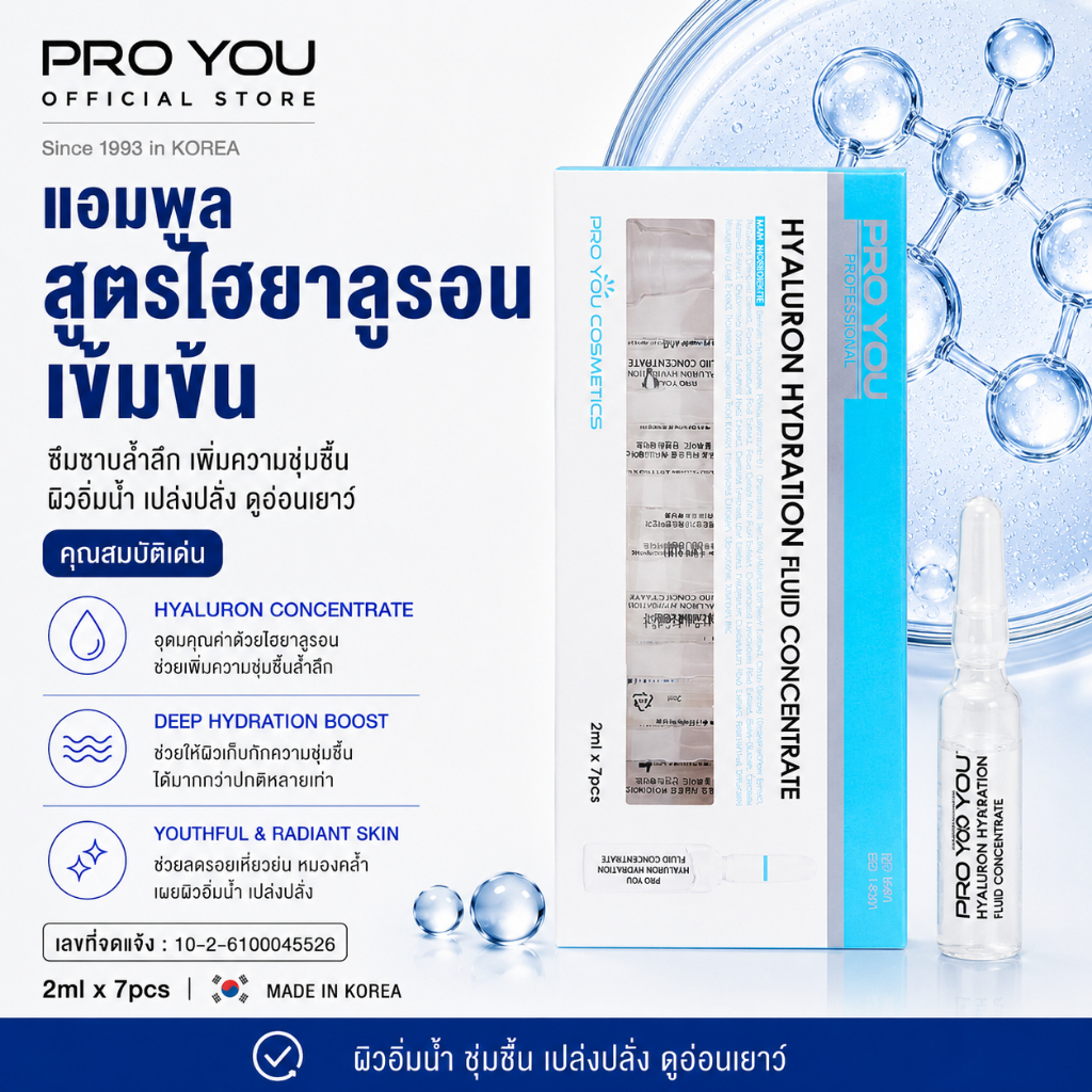 Proyou Hyaluron Hydration Fluid Concentrate (2ml *7) โปรยู สกินแคร์เกาหลี : แอมพูลเซรั่มหลอดแก้วเข้มข้น สูตรไฮยารูลอน