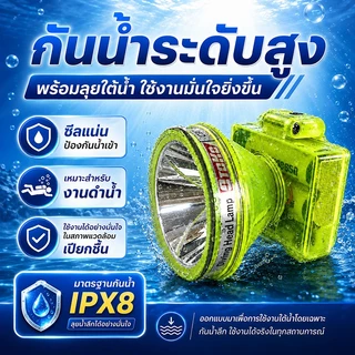 ไฟคาดหัว 350W ไฟคาดหัวดำน้ำ แบตในตัว กันน้ำเต็มตัว 4โหมดไฟ อุปกรณ์ดำน้ำตกปลากลางคืน New
