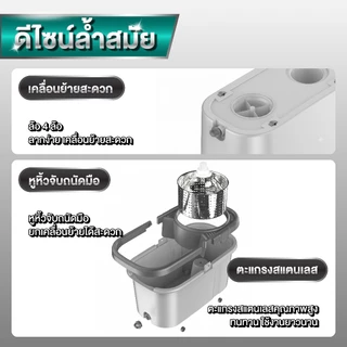 ไม้ถูพื้นพร้อมถังปั่นสแตนเลส รุ่น SPIN MOP สีน้ำเงิน (สามารถเลือกผ้าม็อบได้ 1-10 ผืน) ครบเซตพร้อมใช้งาน