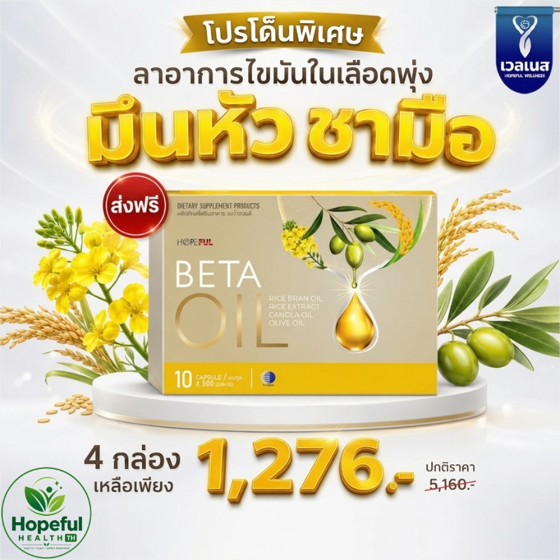 Beta Oil เบต้าออยล์ ลดไขมันในเลือดและคอเลสเตอรอล 4กล่อง 1,276.- ส่งฟรี มั่นหัวใจ ซ่าเลือด อาหารเสริมบำรุงหลอดเลือด