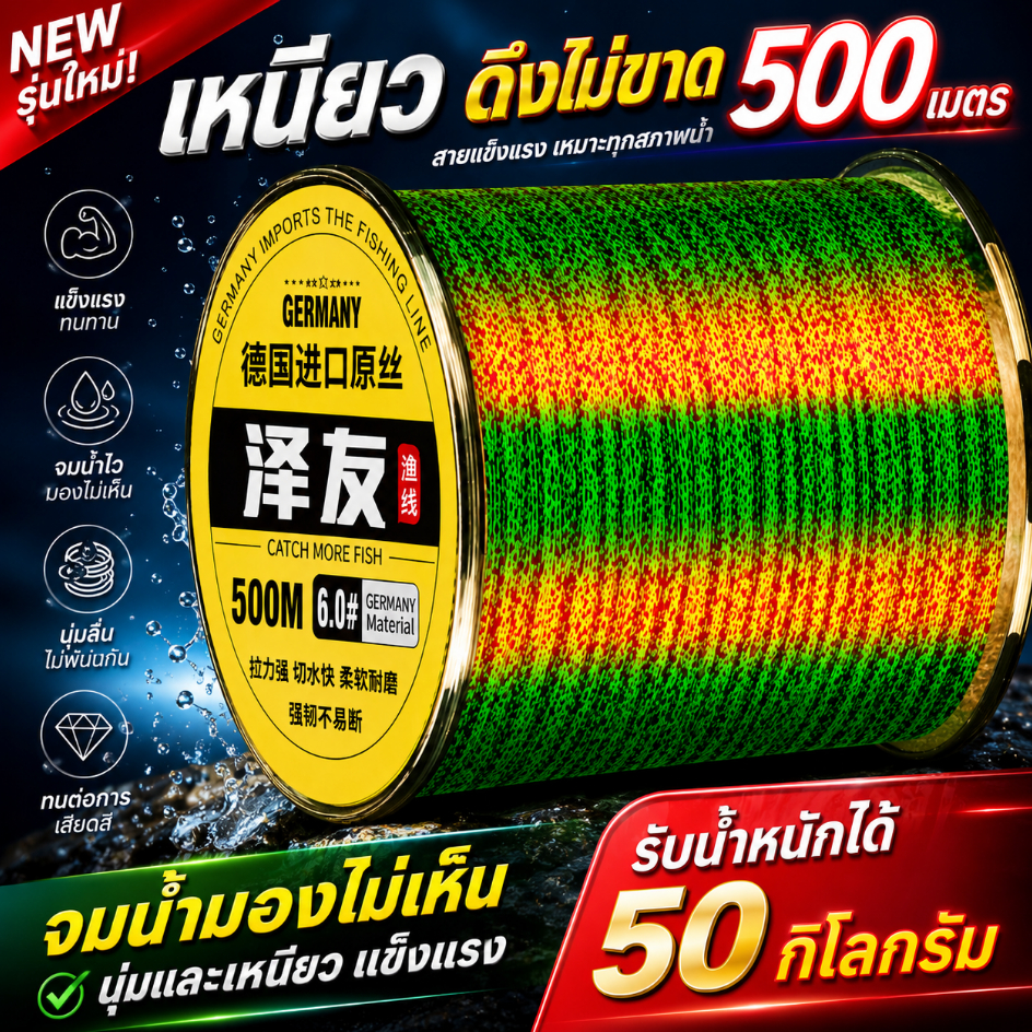 🔥 เอ็นตกปลาลายพราง 500 เมตร 5.0# 20 ปอนด์ สายเอ็นคุณภาพสูง รับแรงดึงดี ทนต่อการเสียดสี ใช้งานได้ทั้งน้ำจืดและน้ำเค็ม