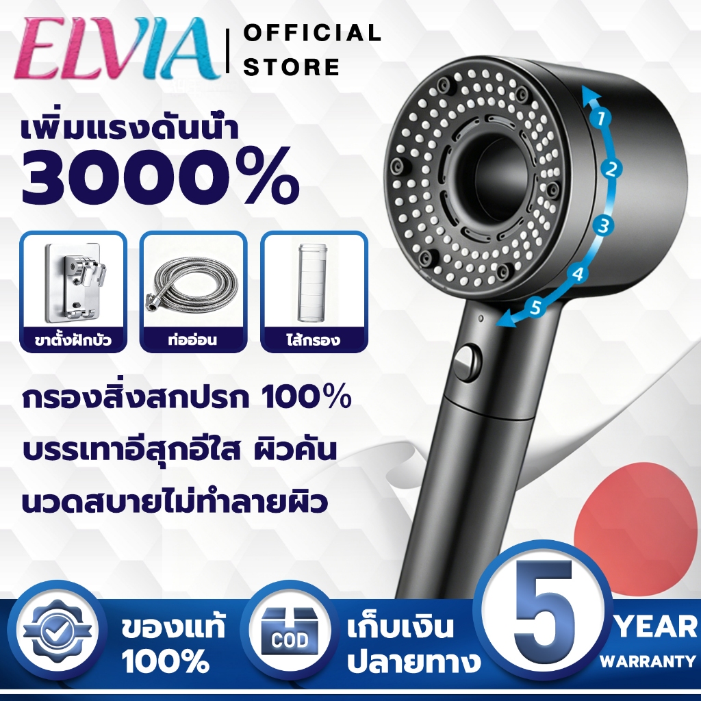【เพิ่มแรงดันน้ำ3000%】ฝักบัวแรงดันสูง ปรับแรงดันน้ำได้ ประหยัดน้ำ ป้องกันตะกรัน ฝักบัวอาบน้ำ rain shower รับประกัน 5 ปี