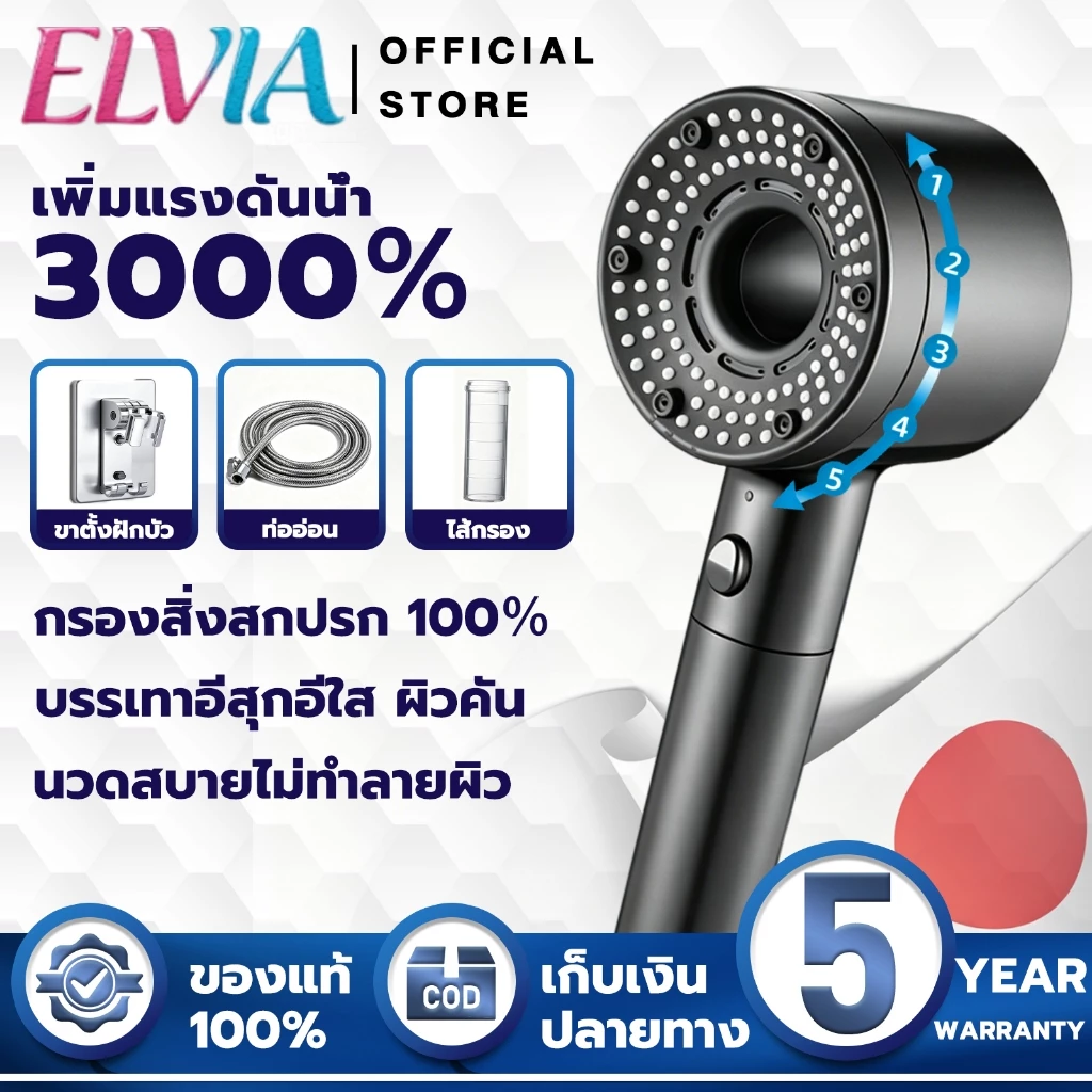 【เพิ่มแรงดันน้ำ3000%】ฝักบัวแรงดันสูง ปรับแรงดันน้ำได้ ประหยัดน้ำ ป้องกันตะกรัน ฝักบัวอาบน้ำ rain shower รับประกัน 5 ปี