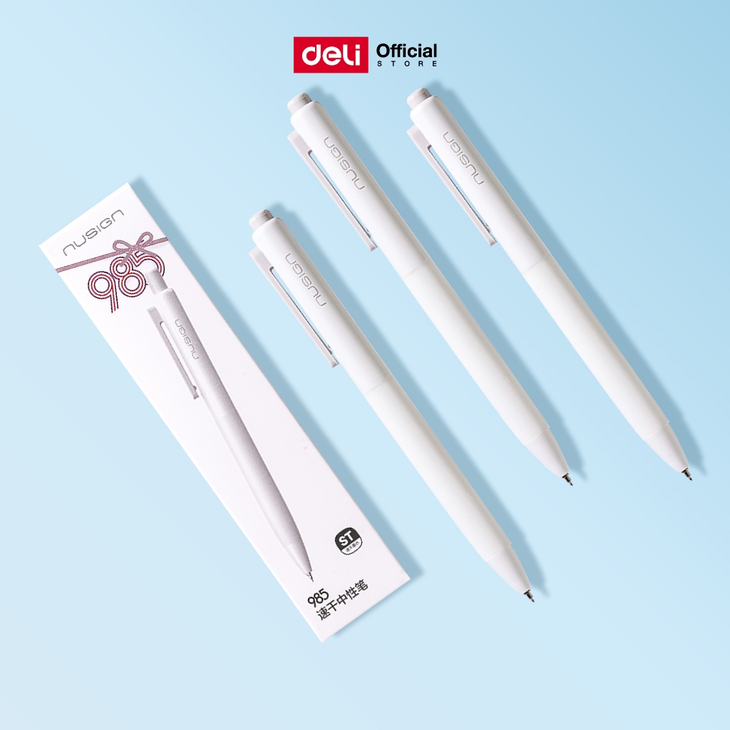 ปากกาเจลด้ามสีขาว Nusign Deli รุ่น NS985-4 หัวST ขนาด0.5 mm หมึกสีดำ (จำหน่าย 3 ด้าม/1กล่อง)