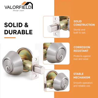 กุญแจลิ้นฝังกันขโมย VALORFIELD DEADBOLT LOCK สแตนเลส 3สี เงิน ดำ ทอง ล็อคประตูหน้าบ้าน ลิ้นเดียว ความปลอดภัยสูง