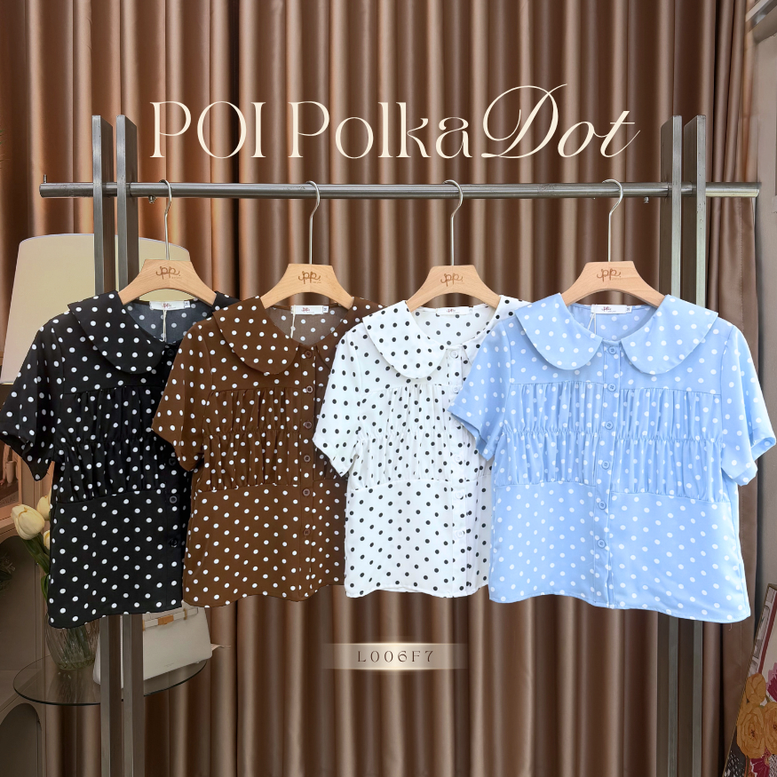 POI Polka dot เสื้อคอบัวลายจุดกระดุม สไตล์เกาหลี L006F7