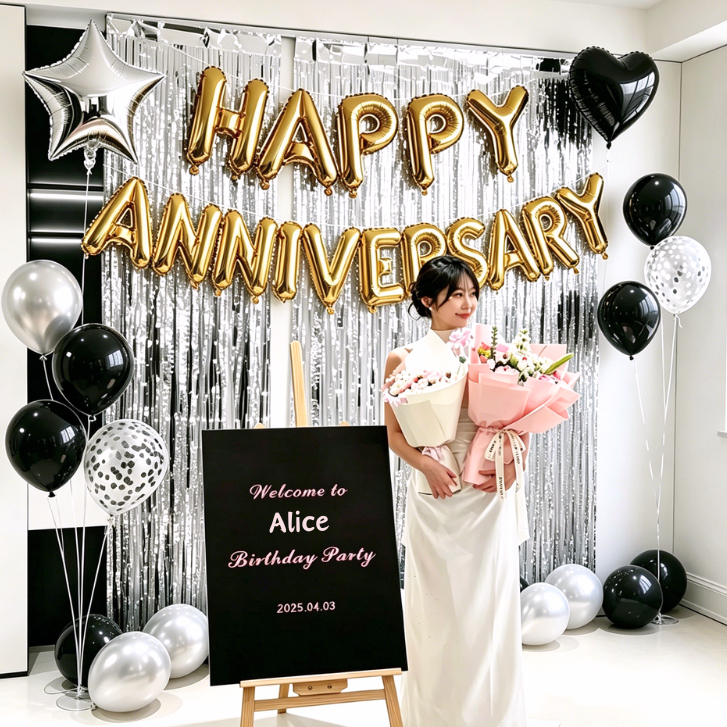 ชุดลูกโป่งครบรอบ ลูกโป่งแสดงยินดี ลูกโป่งครบรอบ ลูกโป่งอักษร HAPPY​ ANNIVERSARY​ อุปกรณ์ครบ พร้อมส่ง