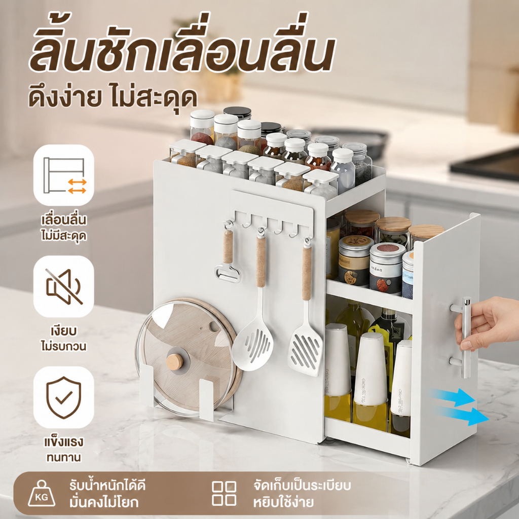 ตู้เครื่องปรุงขอบแคบบนเคาน์เตอร์หลายชั้นแบบลิ้นชักเหล็กกล้าคาร์บอนกันน้ำกันฝุ่นเหมาะสำหรับห้องครัว