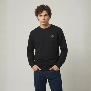 DAVIE JONES [ Black Street Project ] เสื้อสเวตเตอร์ Logo Regular Fit Sweater SW0076 สีดำ