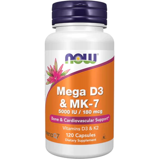 🦴 เสริมกระดูกแข็งแรง ป้องกันหัวใจ NOW D3 5000 IU + K2 180 mcg 120 แคปซูล❤️