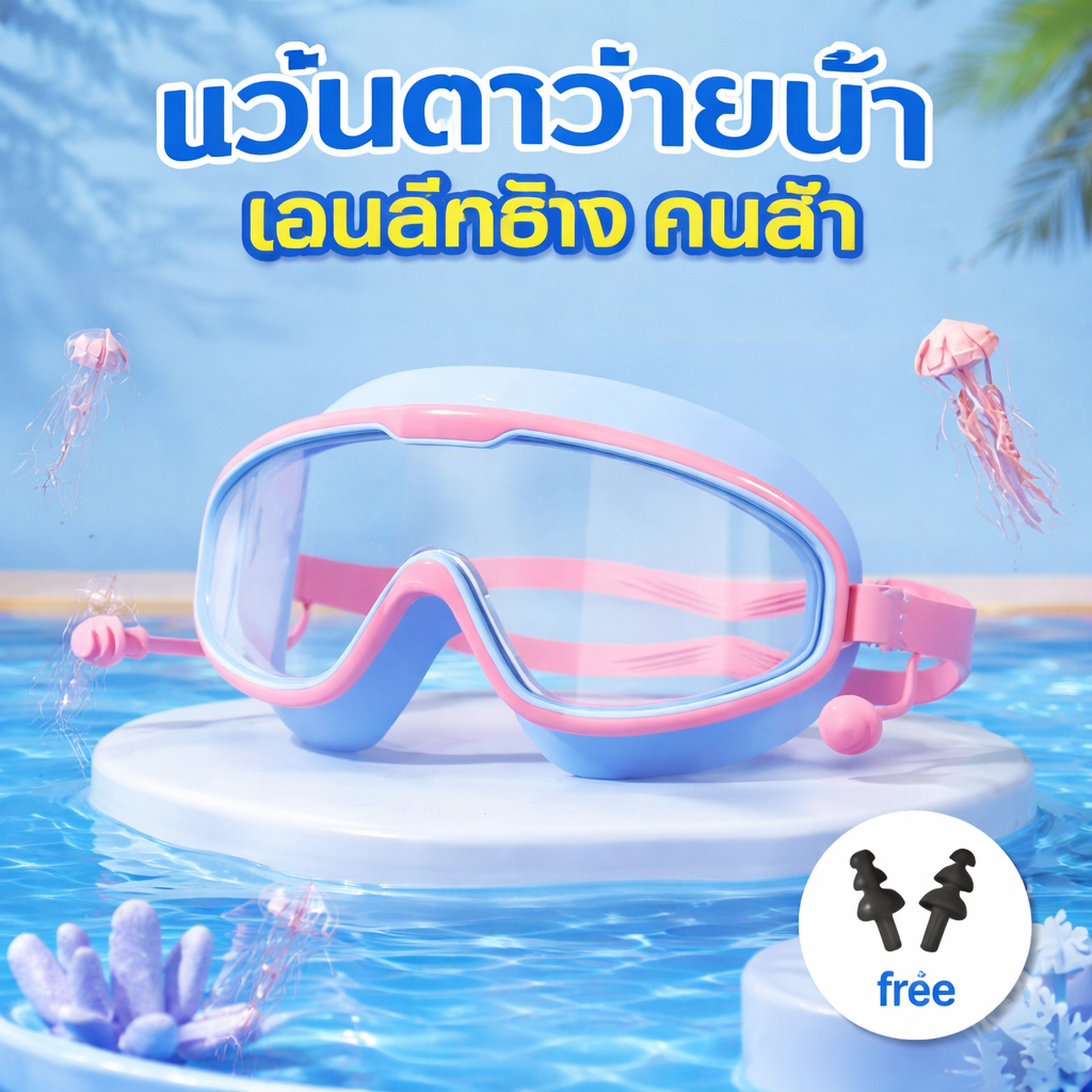 แว่นตาว่ายน้ำเด็ก 3-16ปี กรอบซิลิโคนนุ่ม HD มองเห็นชัด กันน้ำกันฝ้า ป้องกันUV ปรับระดับได้ พร้อมส่ง