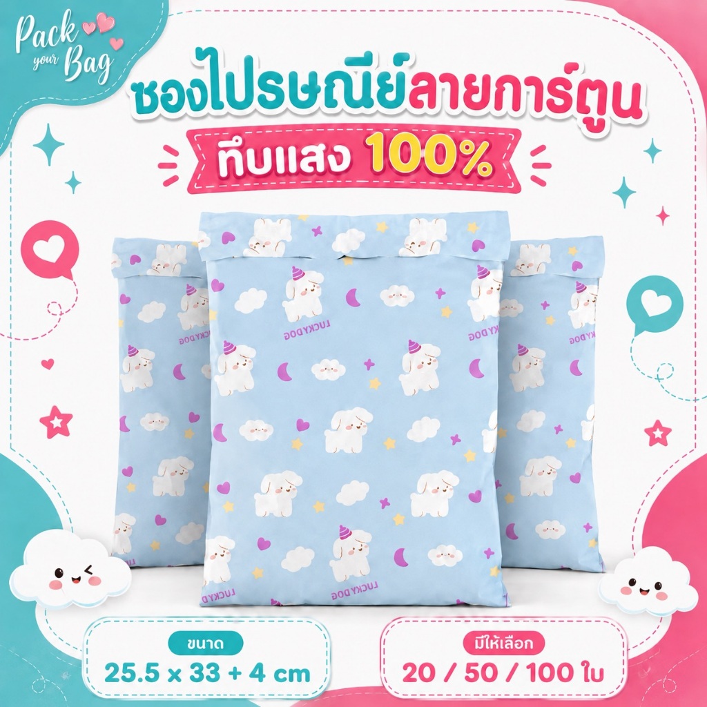 ซองไปรษณีย์ลายการ์ตูน ทึบแสง 100% ซองไปรษณีย์สีพาสเทล เกรดพรีเมี่ยม สีฟ้าพาสเทล [แพ็ก 20 50 100]