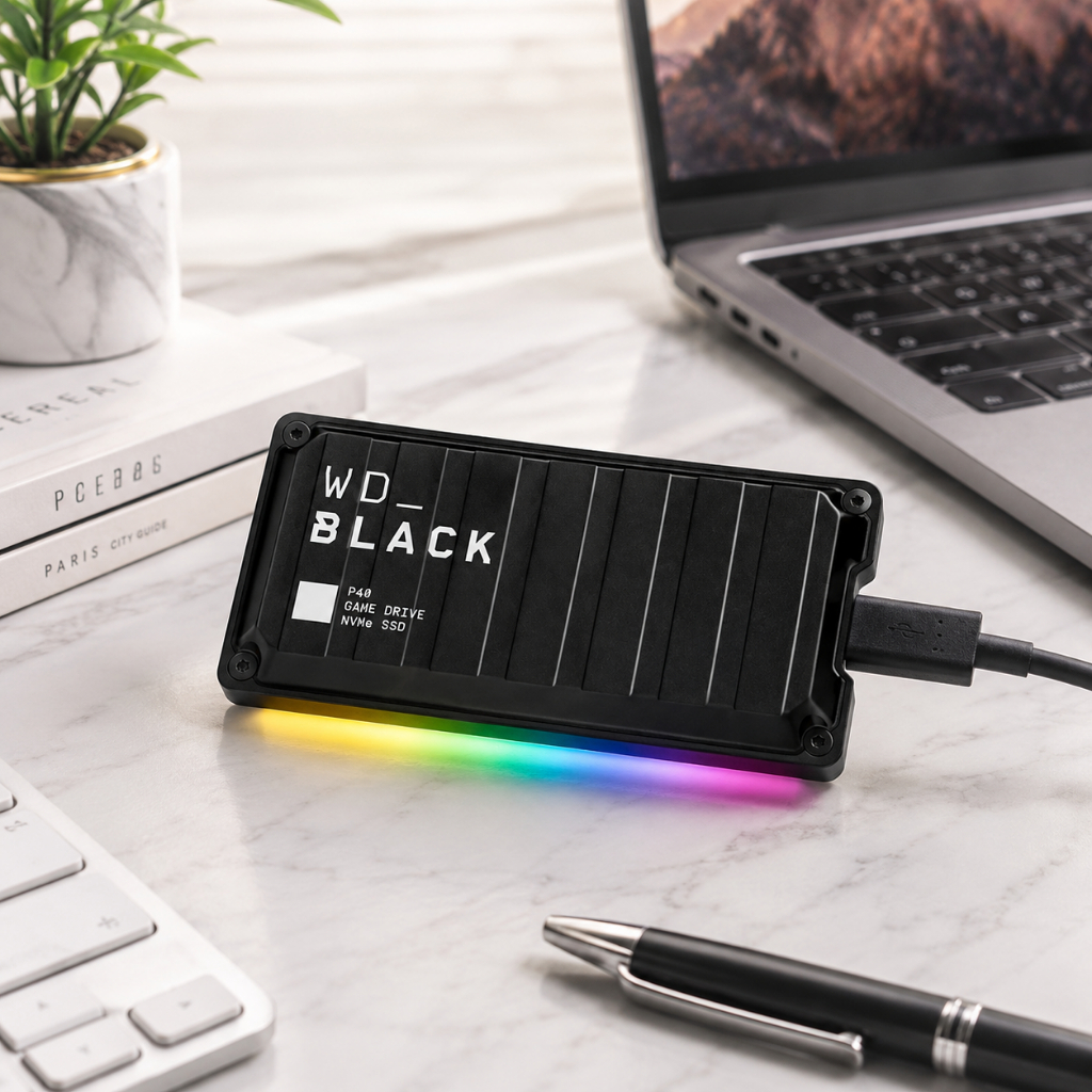 ฮาร์ดดิสพกพาความเร็วสูง WD_BLACK P40 Game Drive SSD 500GB External SSD USB 3.2 Gen2x2 สูงสุด 2,000MB/s RGB