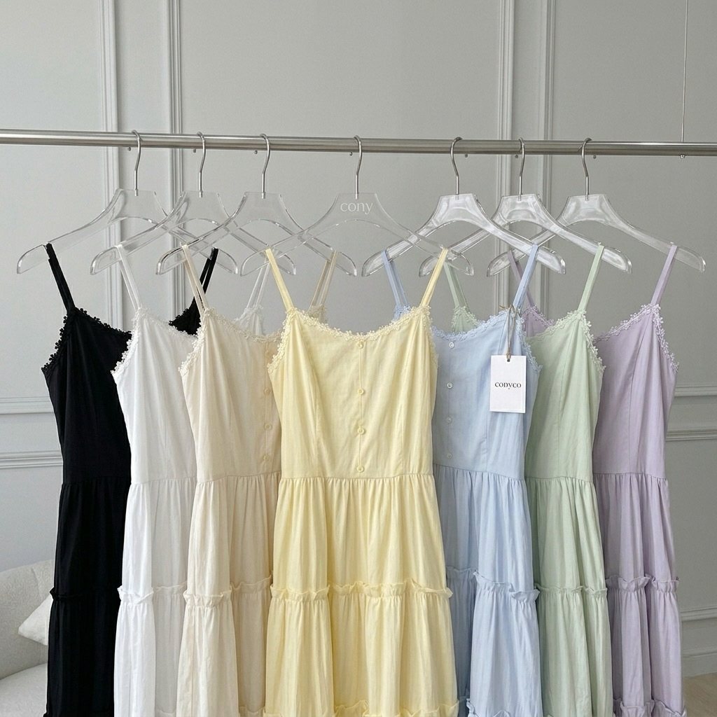 conycolours | Amber Button Dress เดรสแต่งกระดุมหน้าขอบลูกไม้