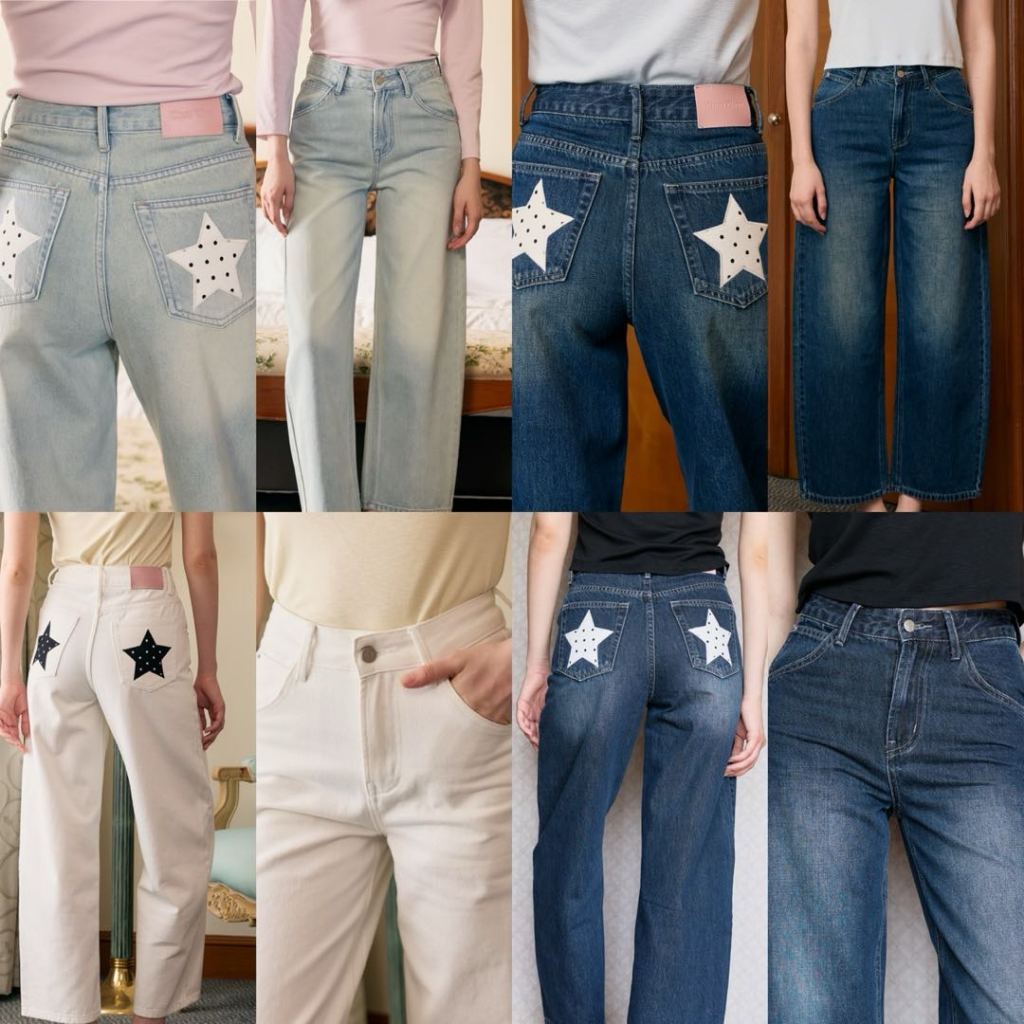 CHUUCHOP - (XS-6XL) Stella Jeans กางเกงยีนส์เอวสูง ทรงตรง Wide Leg เก็บสัดส่วนได้ดี (C8601)