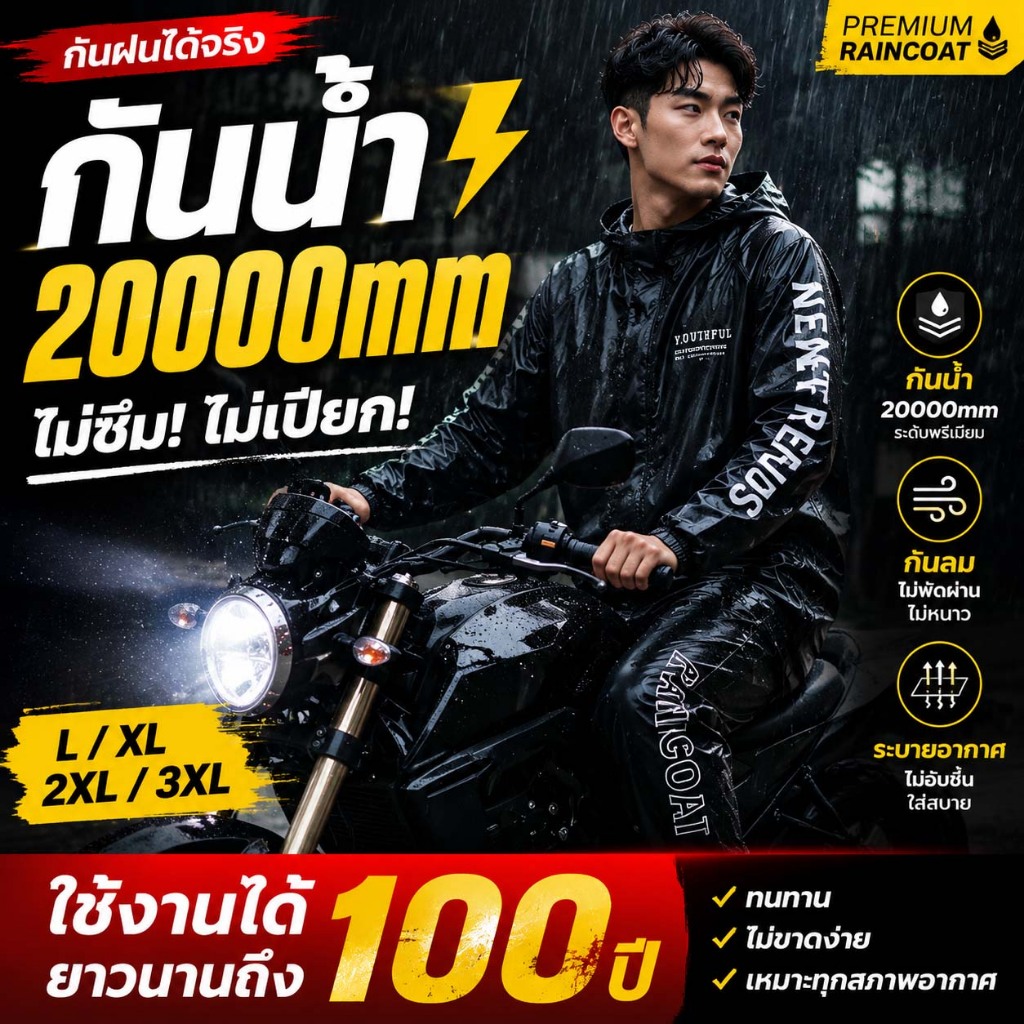 💧50ปีทนใช้ไม่เสี💧เสื้อกันฝน ผู้ใหญ่ ชุดกันฝน ขี่ มอเตอร์ไซค์ ชุดกันฝน เสื้อกางเกง แบบหนา