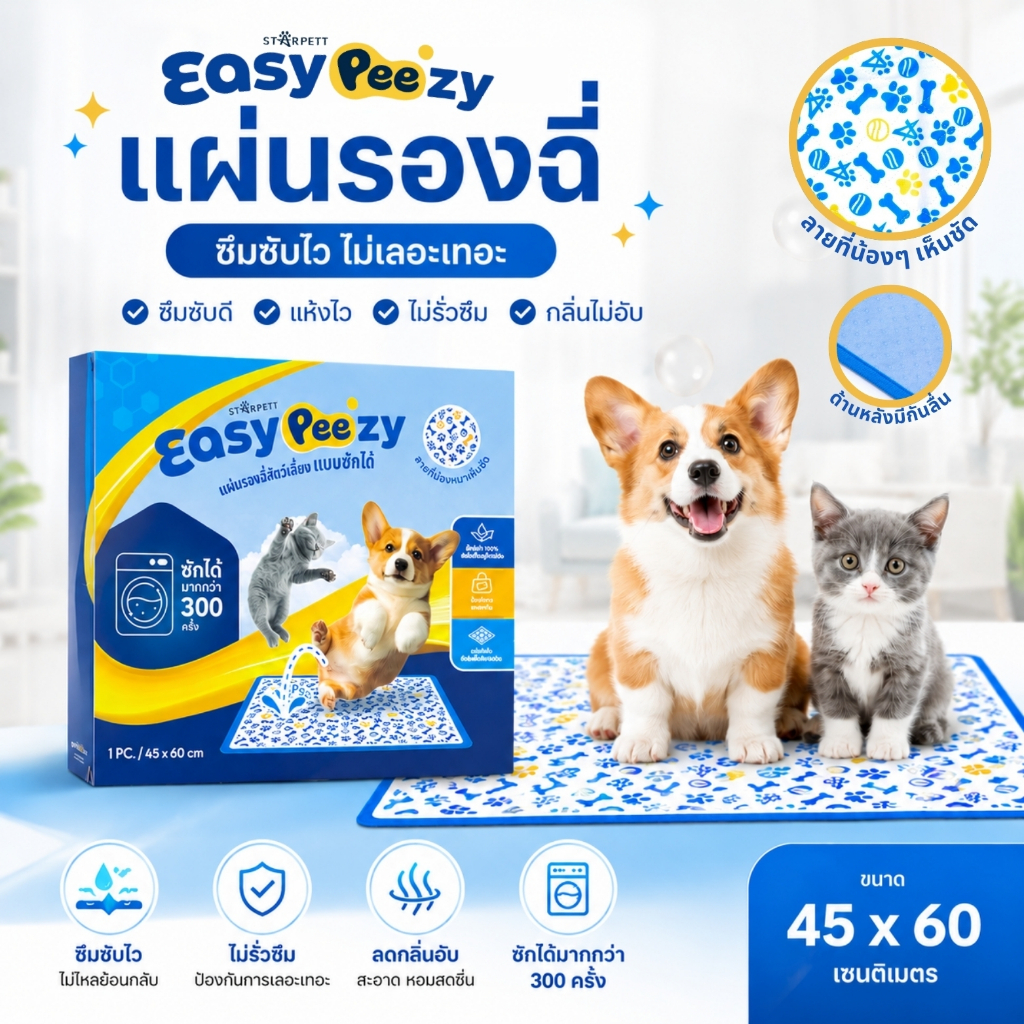 Easy Peezy فوط قابلة للغسل للحيوانات 45×60 سم — صورة 2