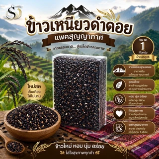 ข้าวเหนียวดำดอย บรรจุแพคสุญญากาศ 1กิโลกรัม หอม เหนียว นุ่ม ตราทรัพย์ธนา
