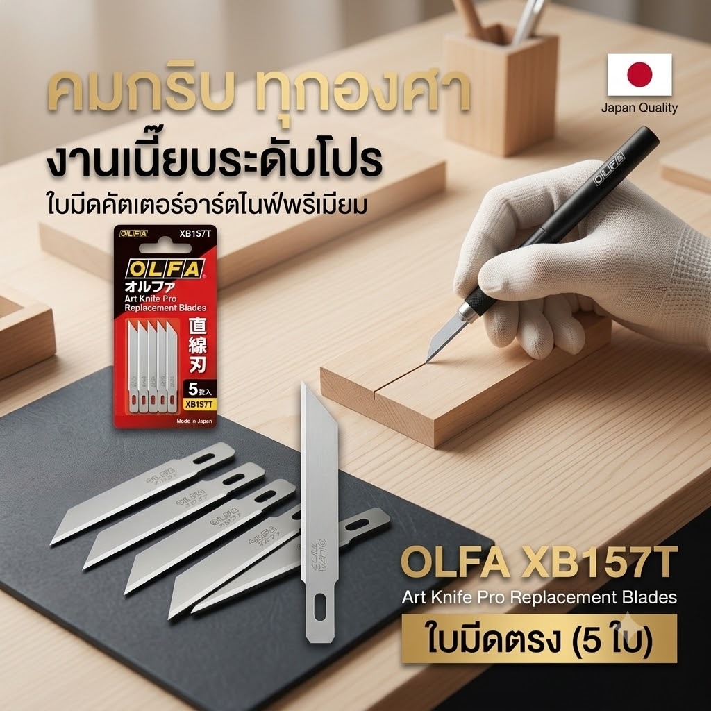 [ของแท้ 100%] OLFA XB157T - ใบมีดคัตเตอร์อาร์ตไนฟ์ (ใบมีดตรง) บรรจุ 5 ใบ จากญี่ปุ่น
