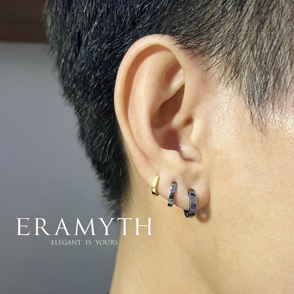 Eramyth : ต่างหูห่วง เงินแท้92.5 ขนาด 13mm ชุบสีทองคำขาว,สีโรสโกล์,สีทอง,สีแบล็ค  EM-0008 (พร้อมส่งค่ะ)