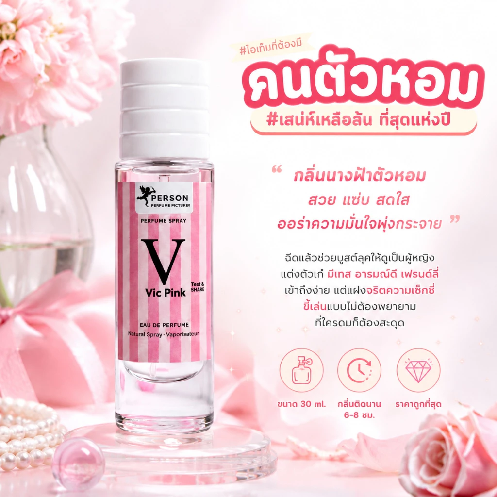 น้ำหอม วิคตอเรีย พิงค์ คนตัวหอม ขายดี‼️ขนาด 30 ml. ขวด UFO