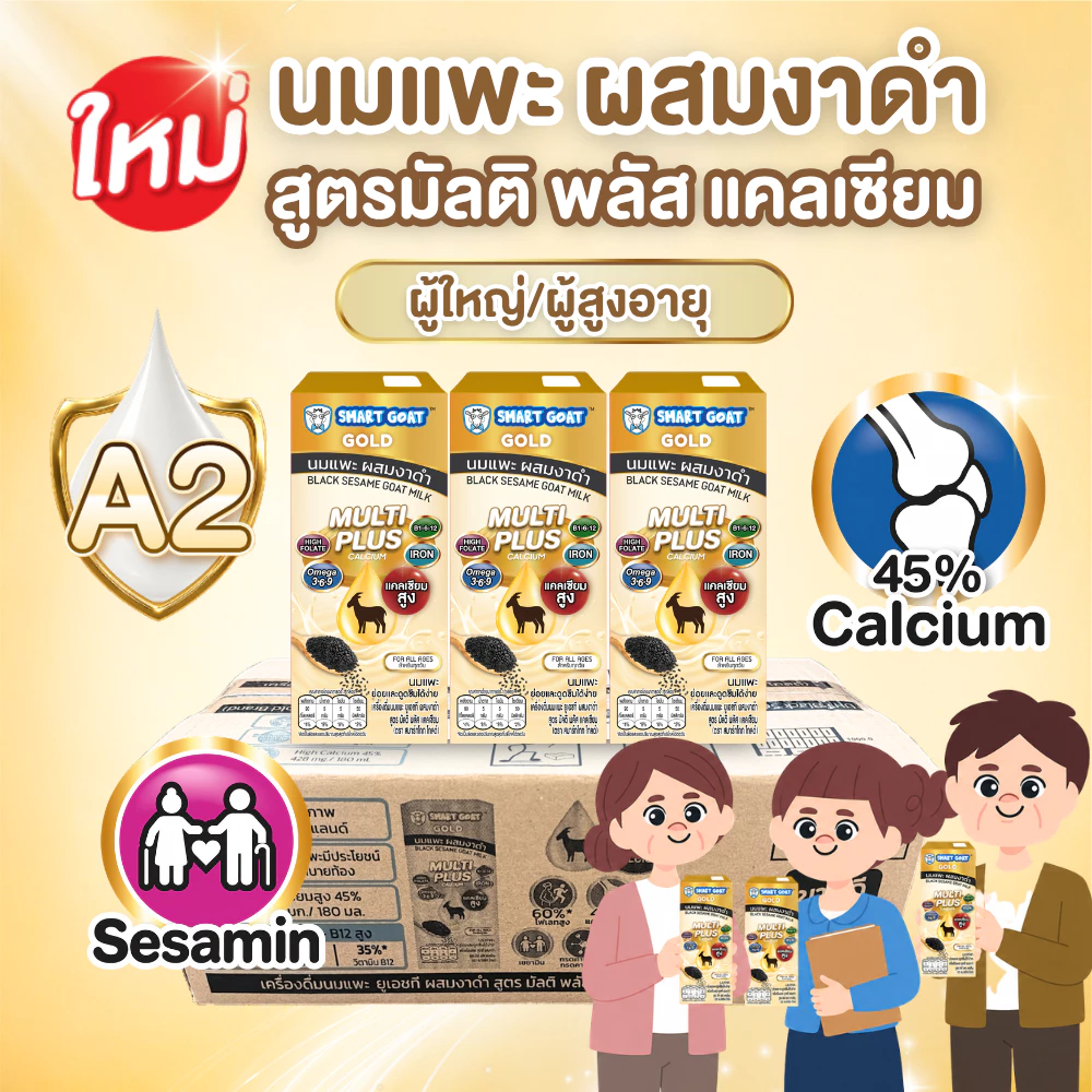 นมเเพะ งาดำ 1 ลัง (24 กล่อง) สำหรับผู้ใหญ่ ผู้สูงวัย- สูตรเเคลเซียมสูง สารอาหารสูง ขับถ่ายดี- นมเเพะ Smart Goat GOLD