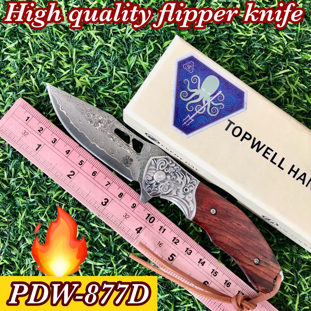 Damascus vg10 Flipper knife PDW-877D for collection 🫶