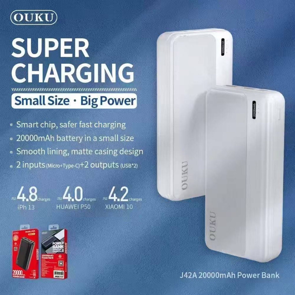 แบตสำรอง พาวเวอร์แบงค์ ( Power bank ) งานบริษัทแท้ แบรนด์ OUKU J42A 20000mAh 2USB ชาร์จเร็วใช้งานได้