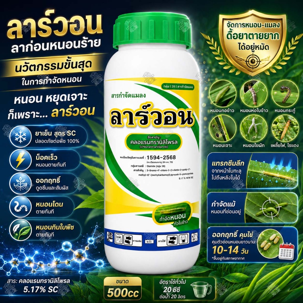 คลอแรนทรานิลิโพรล ‼️500ซีซี‼️ใช้เหมือน พรีวาธอน ลาร์วอน หนอนเจาะ หนอนกระทู้ หนอนใยผัก เพลี้ยไฟ ไรแดง