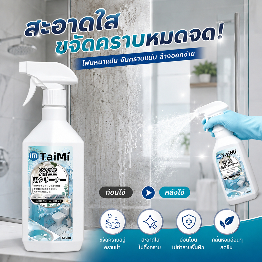 💥น้ำยาล้างห้องน้ำ โฟมล้างห้องน้ำ 550ml ขจัดคราบหินปูน คราบสบู่ ฆ่าเชื้อ ดับกลิ่น สะอาดเหมือนใหม่ ไม่ฉุน