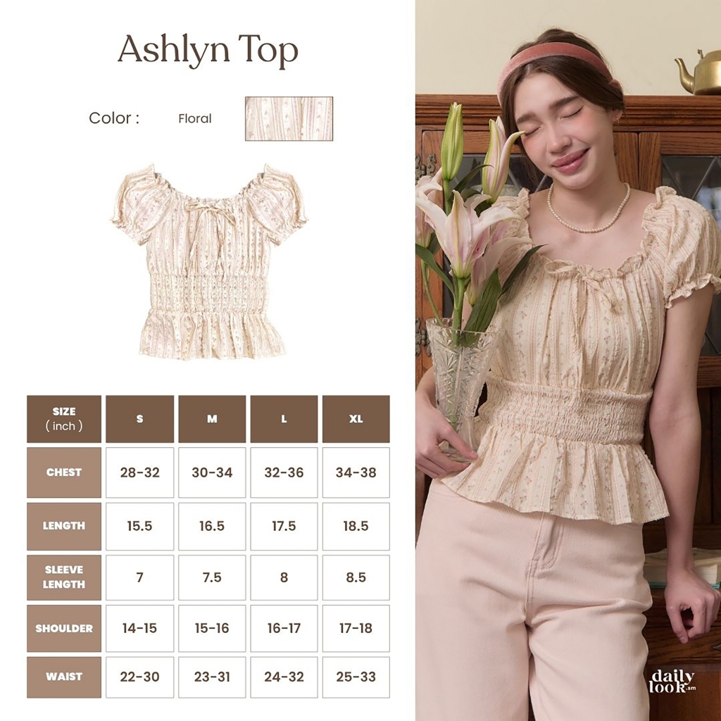 DAILYLOOK.SM --- Ashlyn top เสื้อแขนตุ๊กตาผ้าพิมพ์ลายดอกไม้โทนพาสเทล