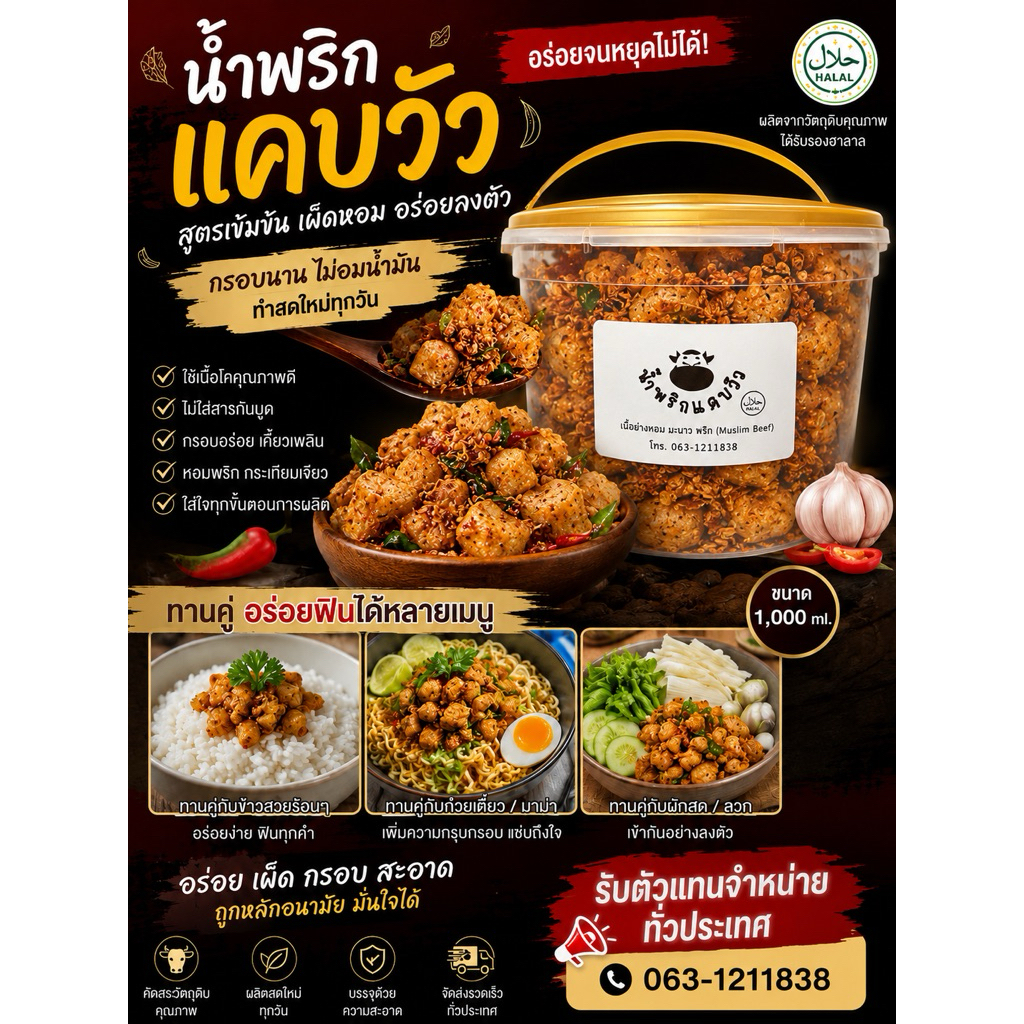 น้ำพริกแคบวัว(200กรัม)แพ็คเกจใหม่