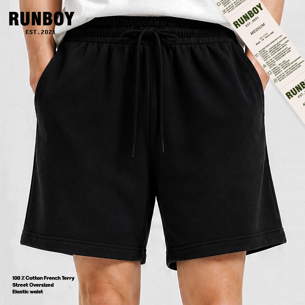 กางเกงวอร์มขาสั้น RUNBOY Oversized Shorts ทรงโอเวอร์ไซซ์ ผ้าสเวตหนานุ่ม