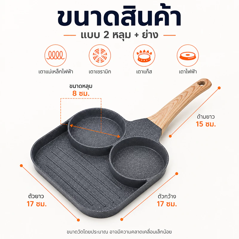 กระทะ4หลุม กระทะทอดไข่ดาว กระทะเคลือบเทฟล่อน ใช้กับเตาไฟฟ้าได้ ไม่ติดกระทะ ใช้น้ำมันน้อย ไม่เป็นสนิม thumbnail 9